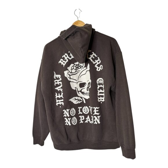 Heartbreakers Club "No Love No Pain" Unisex Hoodie Brown Size XL Graphic Skull - Picture 1 of 9